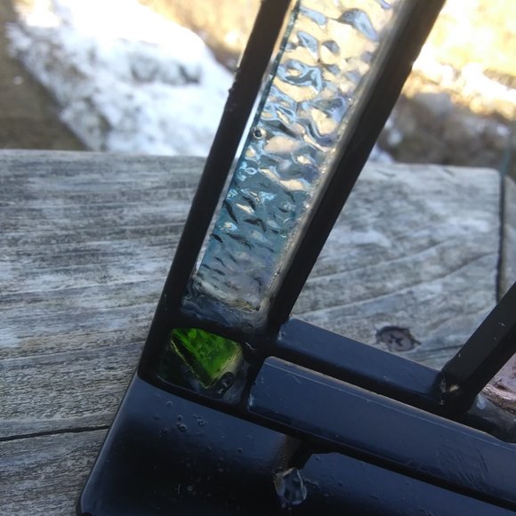 Unique handmade rustic hanukiah metal and stained glass Judaic candelabra - Picture 12 of 16